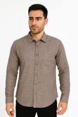 Tek Cep Detaylı Uzun Kollu Düğme Kapamalı Şık Kombinlere Uygun Erkek Gömlek KAHVERENGİ