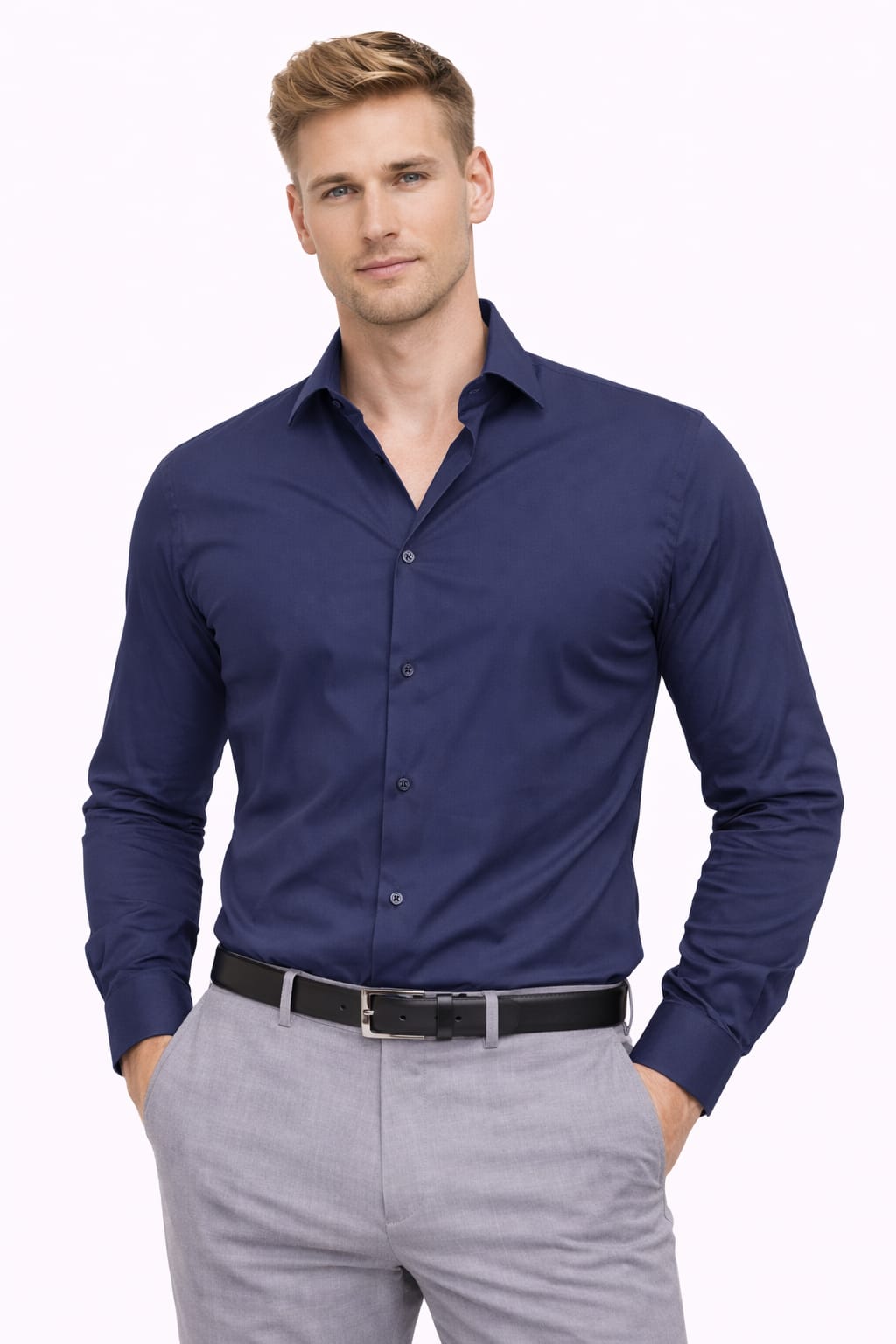 Slim Fit Rahat Kumaş Uzun Kollu  Erkek Gömlek  8952 LACİVERT LACİVERT - M