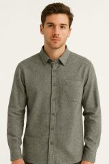 Tek Cepli Detaylı Klasik Yakalı Uzun Kollu Şık Tasarımlı Erkek Gömlek 96159 HAKİ