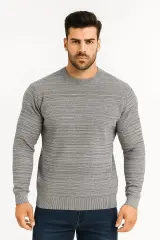 Uzu  Kollu Pamuk Karışımlı  Rahat ve Sıcak Tutan Kumaşlı Regulear Kesim Bisiklet Yakalı Erkek Triko Kazak 5121