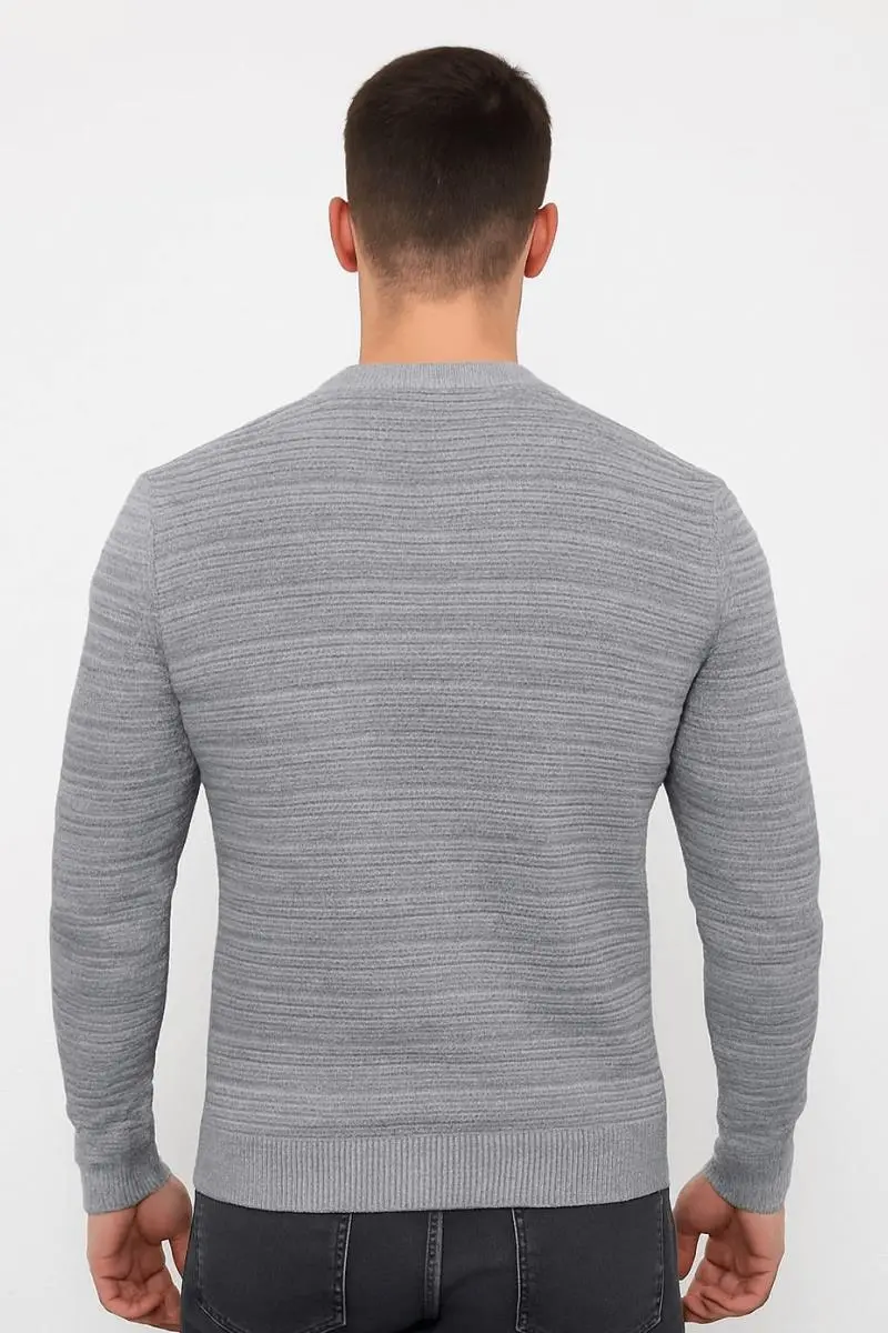 Uzu  Kollu Pamuk Karışımlı  Rahat ve Sıcak Tutan Kumaşlı Regulear Kesim Bisiklet Yakalı Erkek Triko Kazak 5121