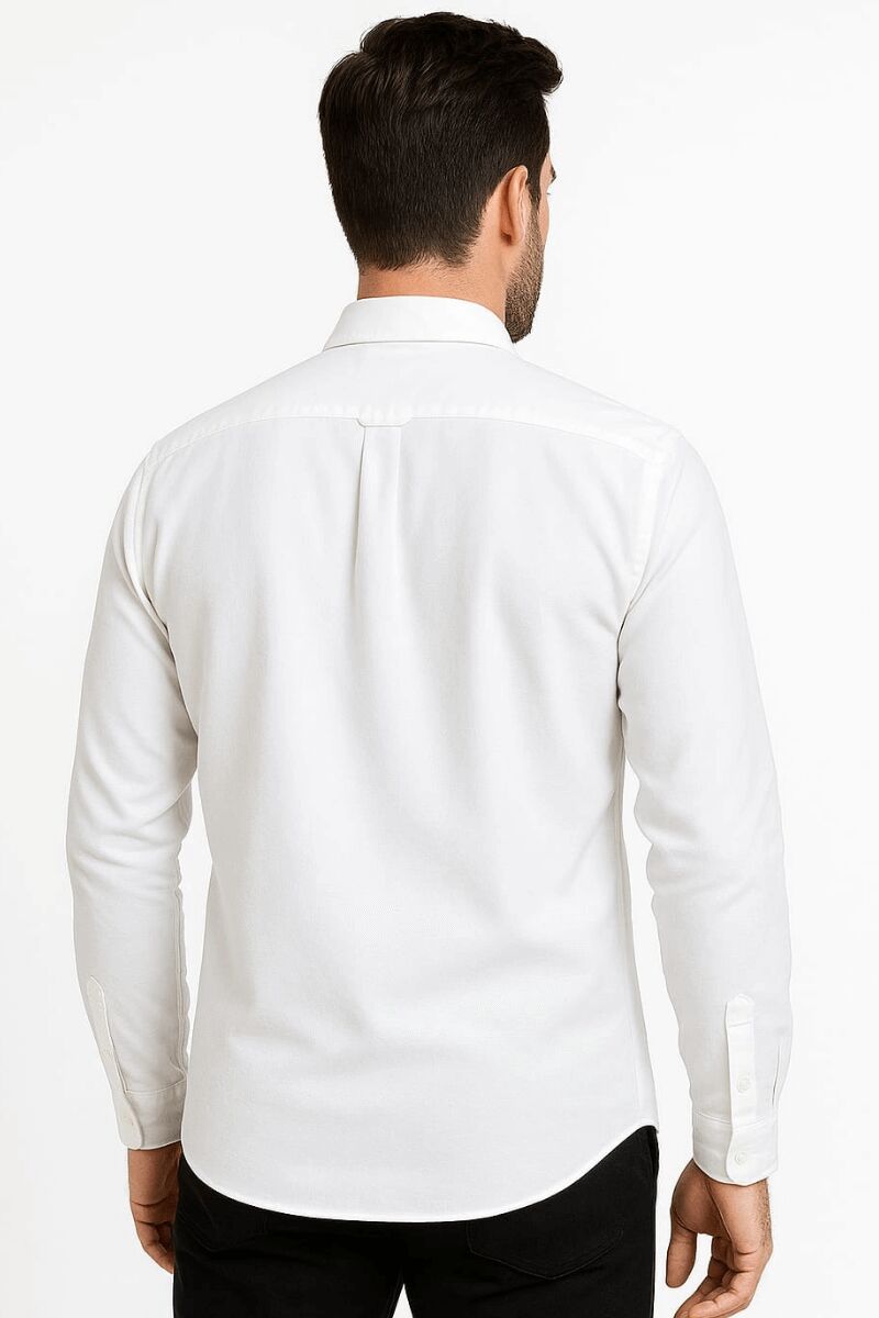 Erkek Uzun Kollu Gömlek Pamuk Karışımlı Düğmeli Regular Fit Kalın Kumaş Rahat Şık Günlük Gömlek 96102 BEYAZ