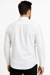 Erkek Uzun Kollu Gömlek Pamuk Karışımlı Düğmeli Regular Fit Kalın Kumaş Rahat Şık Günlük Gömlek 96102 BEYAZ