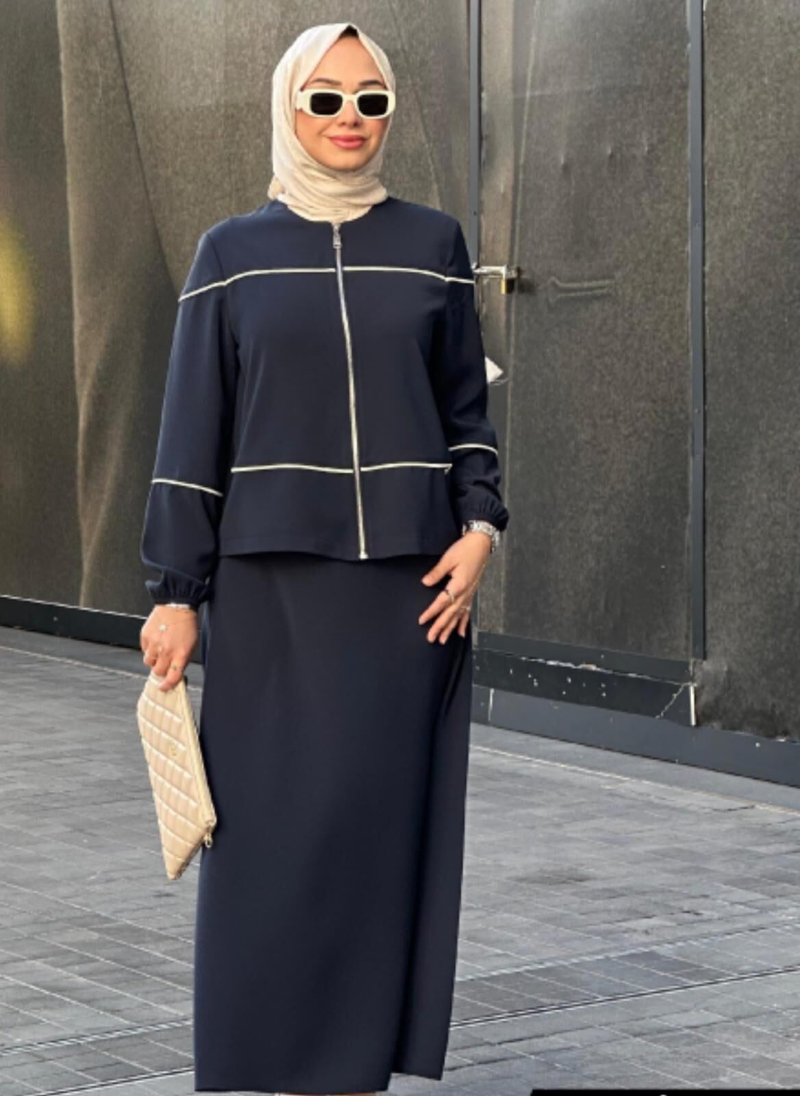 Fermuarlı Ceket Çizgi Biyeli Etekli Bayan Takım 8168