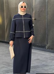 Fermuarlı Ceket Çizgi Biyeli Etekli Bayan Takım 8168