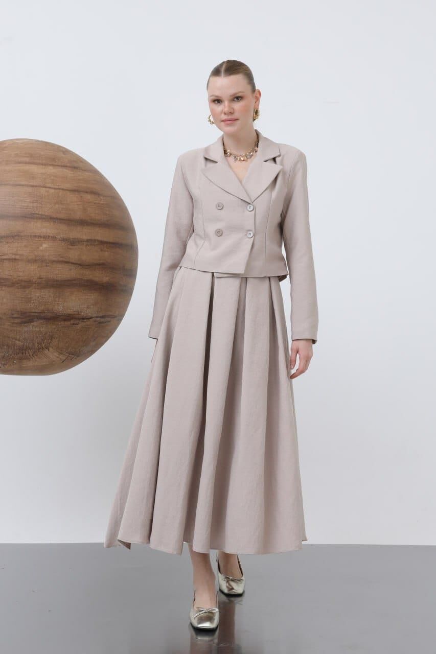 Kısa Blazer Ceket Etek Takımı 20635