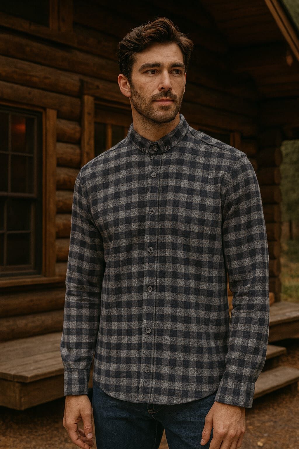 96160 Fbı Çizgili Oduncu Düğme Kapamalı Klasik Yaka Erkek Günlük Gömlek LACİVERT