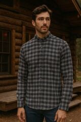 96160 Fbı Çizgili Oduncu Düğme Kapamalı Klasik Yaka Erkek Günlük Gömlek LACİVERT