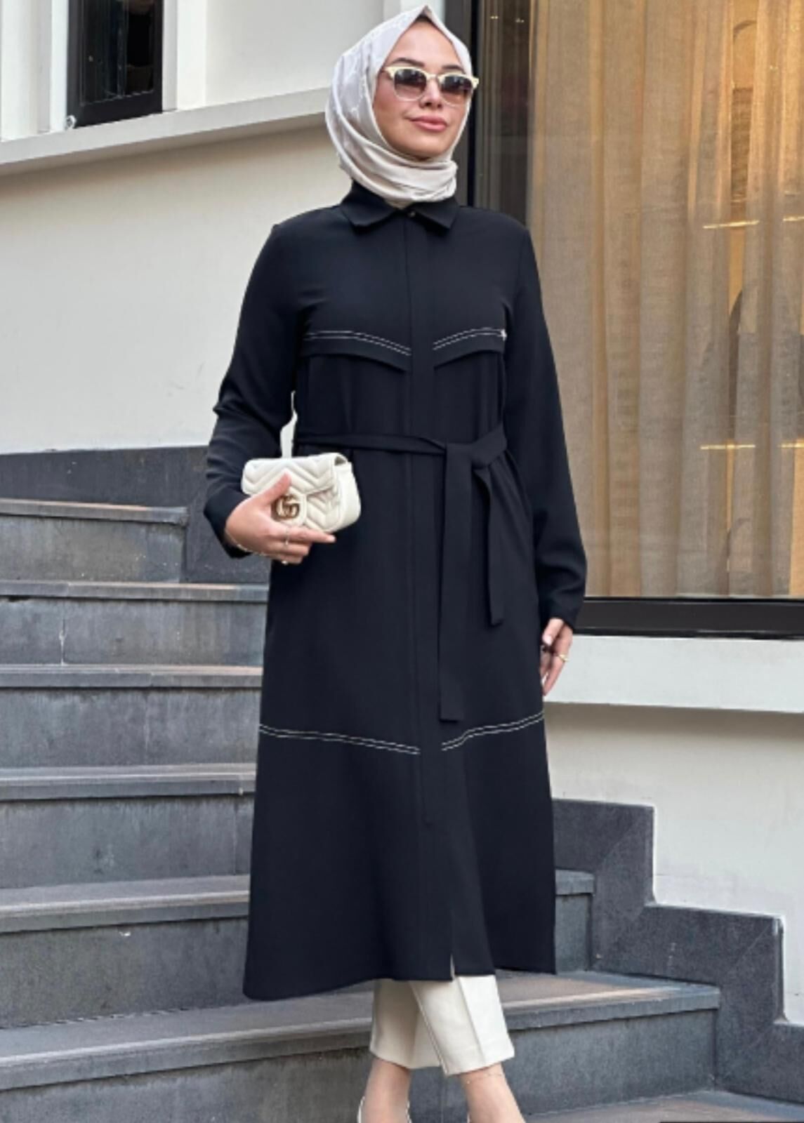 Bayan Uzun Fermuarlı Kuşaklı Yazlık Rahat Trenç 7642