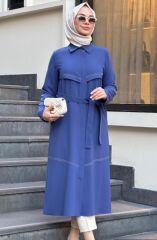 Bayan Uzun Fermuarlı Kuşaklı Yazlık Rahat Trenç 7642