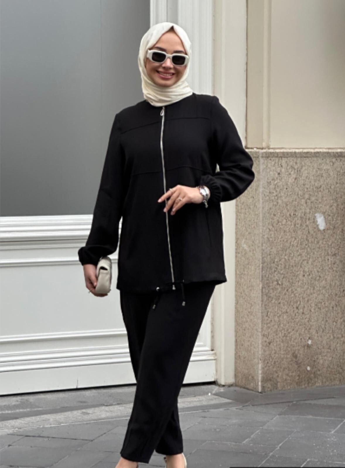 Önden Fermuarlı Pantolon Bayan Spor Takım 8172