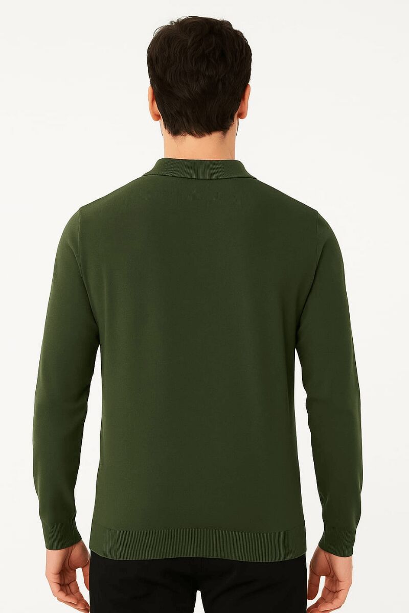 Markova Erkek Polo Yaka Triko Kazak Yarım Fermuarlı Uzun Kollu Pamuk Karışımlı Regular Fit Şık Günlük Kazak 416 HAKİ