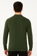 Markova Erkek Polo Yaka Triko Kazak Yarım Fermuarlı Uzun Kollu Pamuk Karışımlı Regular Fit Şık Günlük Kazak 416 HAKİ