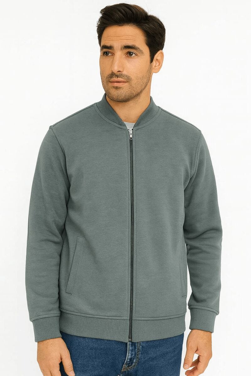 Erkek Fermuarlı Hırka Uzun Kollu Cepli Pamuk Karışımlı Kalın Sıcak Tutan Rahat Günlük Hırka 626 KREM