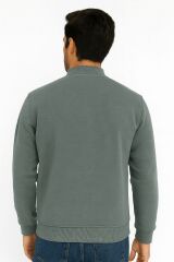 Erkek Fermuarlı Hırka Uzun Kollu Cepli Pamuk Karışımlı Kalın Sıcak Tutan Rahat Günlük Hırka 626 KREM