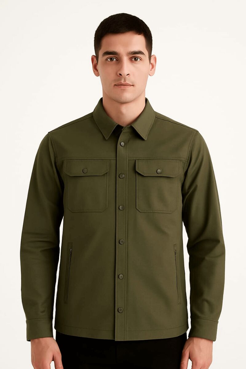 Erkek Uzun Kollu Su İticili Düğeme Kapamlalı Yandan Fermuar Cepli ve Düğme Cepli Poliester Karışımlı Ceket 96163 HAKİ