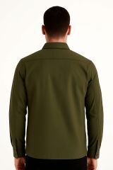 Erkek Uzun Kollu Su İticili Düğeme Kapamlalı Yandan Fermuar Cepli ve Düğme Cepli Poliester Karışımlı Ceket 96163 HAKİ