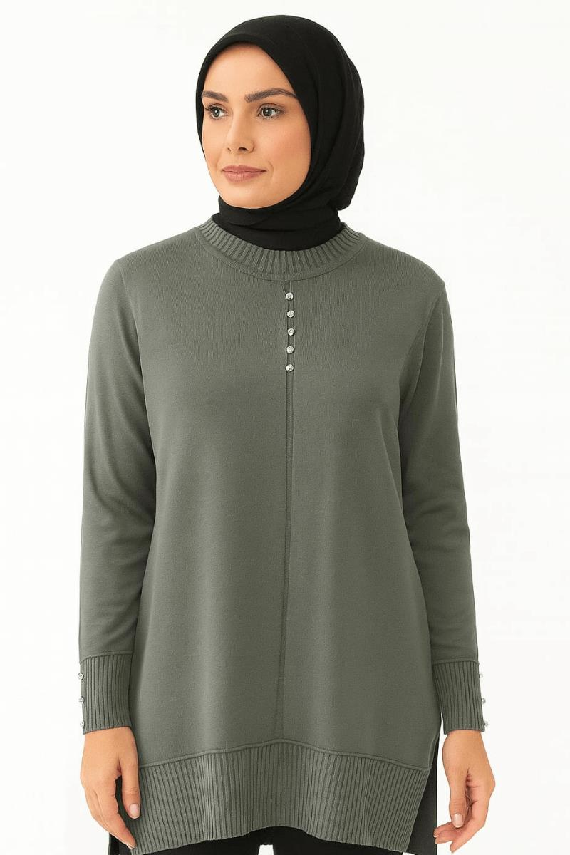 Anne Uzun Kollu Düğme Detaylı Tunik