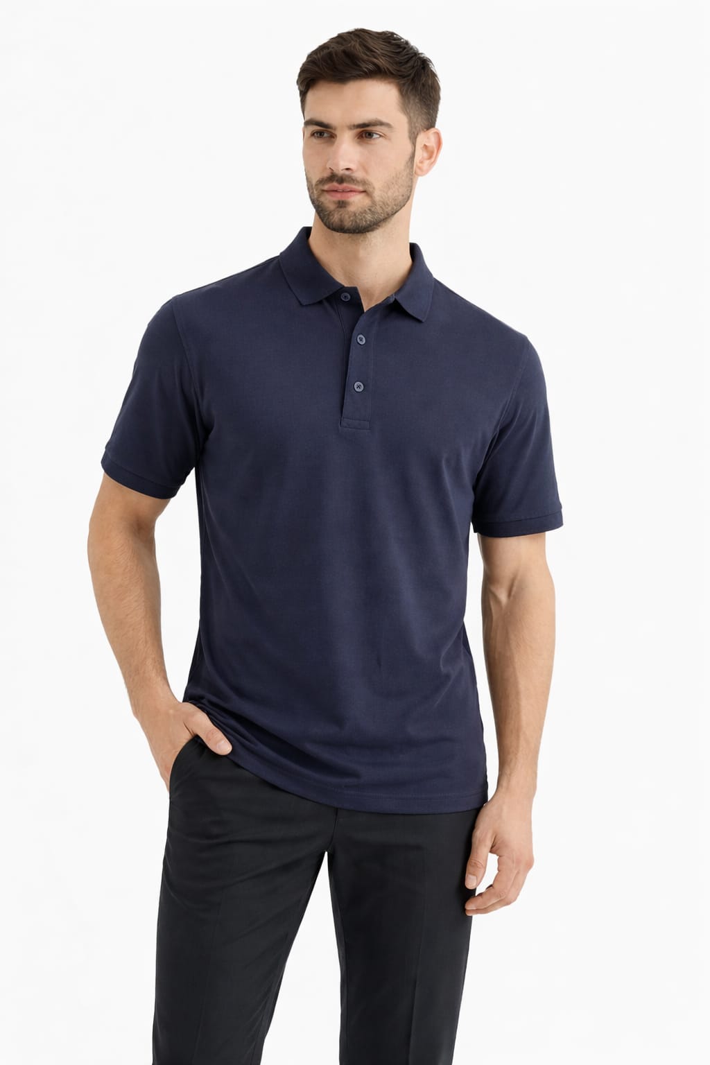 Polo Yaka Düğme Kapamalı Kısa Kollu Erkek Tişört LACİVERT LACİVERT - XL