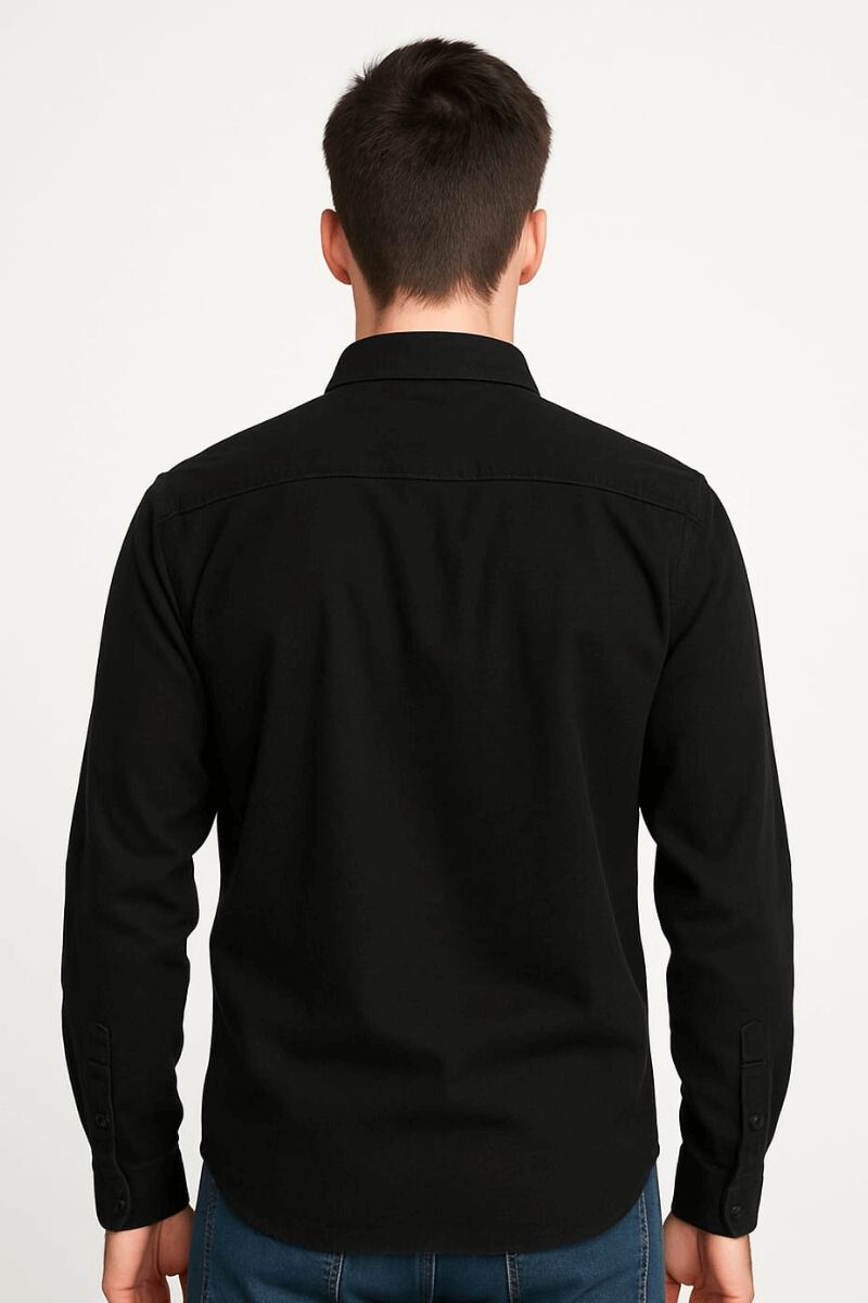 Uzun Kollu Düğmeli Çift Cepli Pamuklu Parça Boya Gömlek 96147 SİYAH