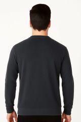Erkek Baskılı Sweatshirt Bisiklet Yaka Uzun Kollu Dışı Polar Pamuk Karışımlı Regular Fit Kalın Sıcak Tutan Sweat 673 LACİVERT