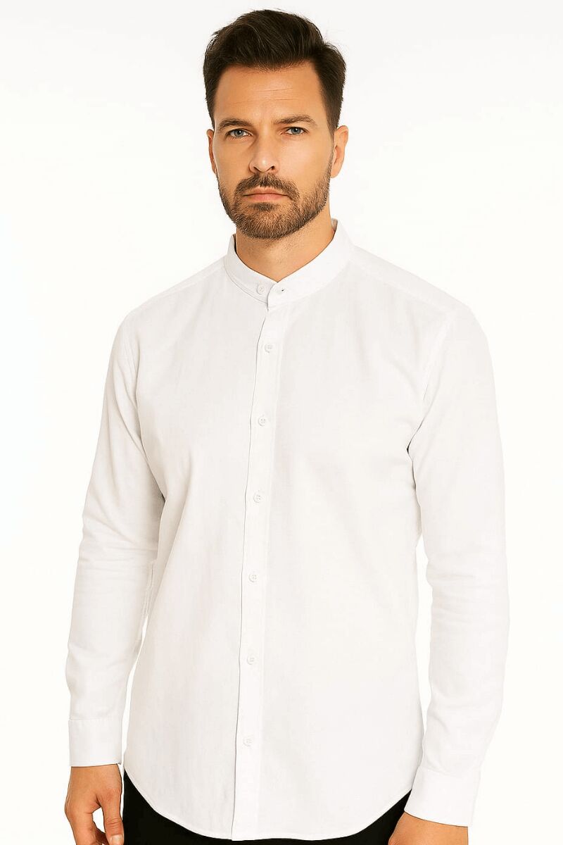 Uzun Kollu Kılasik Yaka Düğmeli Pamuk Regulear Kesim Rahat Erkek Düz Gömlek 96133 BEYAZ