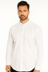 Uzun Kollu Kılasik Yaka Düğmeli Pamuk Regulear Kesim Rahat Erkek Düz Gömlek 96133 BEYAZ