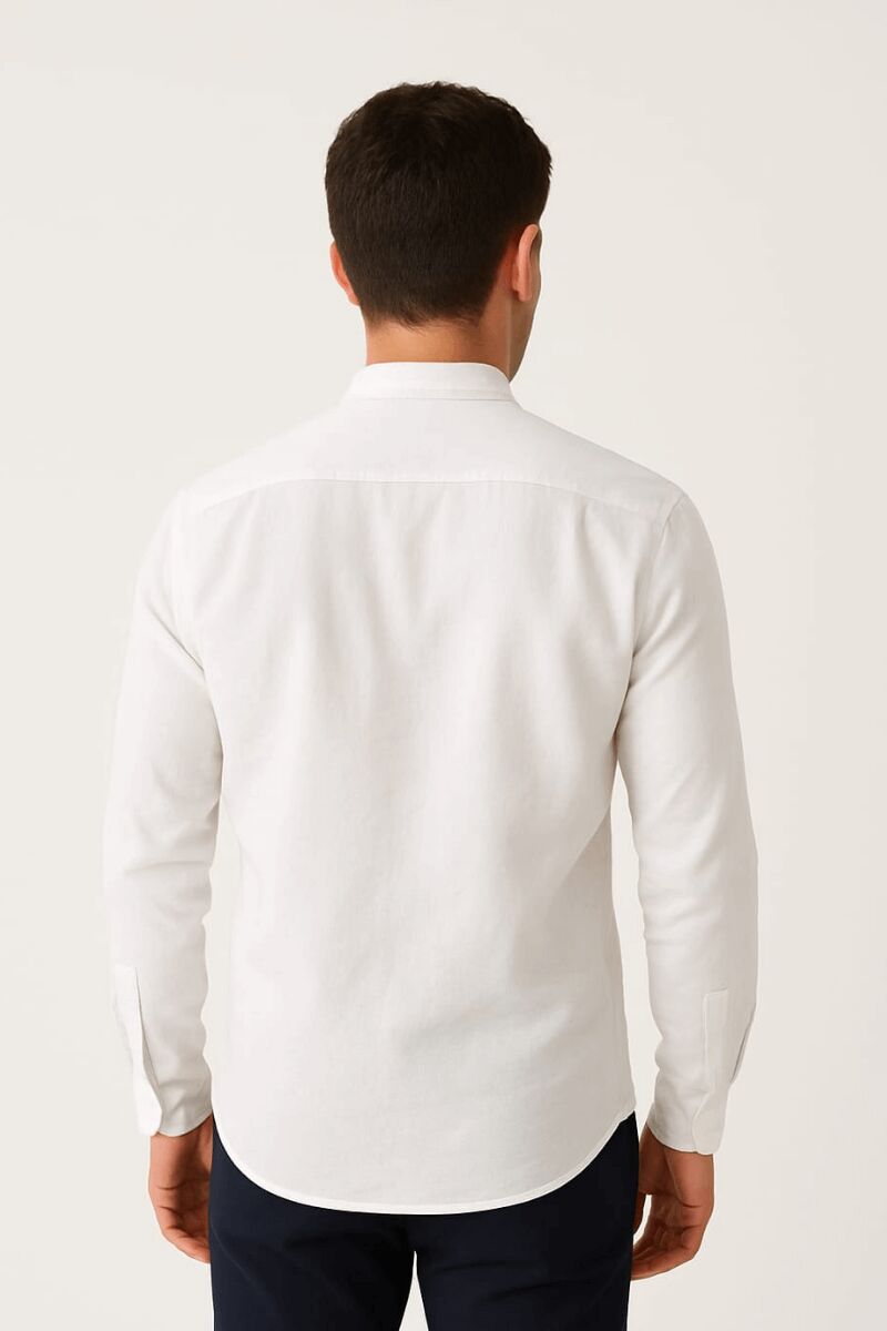 Uzun Kollu Kılasik Yaka Düğmeli Pamuk Regulear Kesim Rahat Erkek Düz Gömlek 96133 BEYAZ