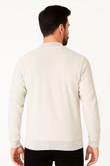 Erkek Baskılı Sweatshirt Bisiklet Yaka Uzun Kollu Dışı Polar Pamuk Karışımlı Regular Fit Kalın Sıcak Tutan Sweat 673 BEJ