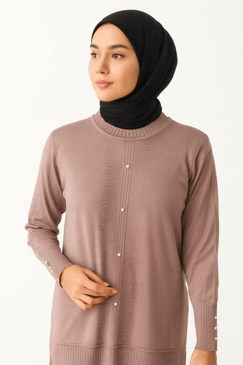 Anne Uzun Kollu  Küçük Taş Desenli Tunik B05959