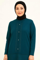 Anne Uzun Kollu  Küçük Taş Desenli Tunik B05959