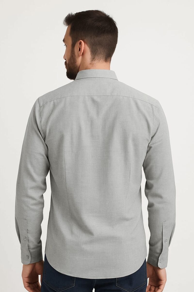 Uzun Kollu Kılasik Yaka Düğmeli Pamuk Regulear Kesim Rahat Erkek Düz Gömlek 96133 GRİ