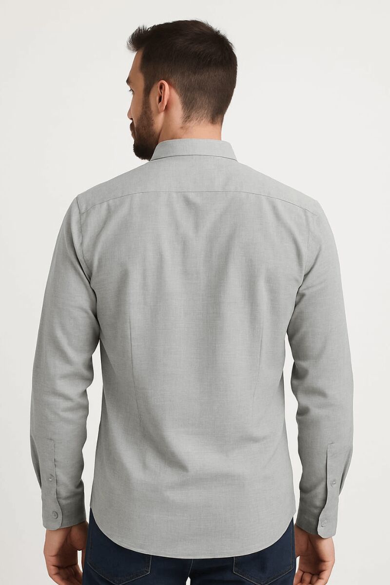Uzun Kollu Kılasik Yaka Düğmeli Pamuk Regulear Kesim Rahat Erkek Düz Gömlek 96133 GRİ