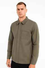 Erkek Gömlek Yaka Mont Fermuarlı Yandan Cepli Rahat Kesim Modern Şık Günlük Mont HAKİ