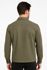 Erkek Gömlek Yaka Mont Fermuarlı Yandan Cepli Rahat Kesim Modern Şık Günlük Mont HAKİ