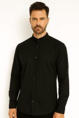 Uzun Kollu Kılasik Yaka Düğmeli Pamuk Regulear Kesim Rahat Erkek Düz Gömlek 96133 SİYAH