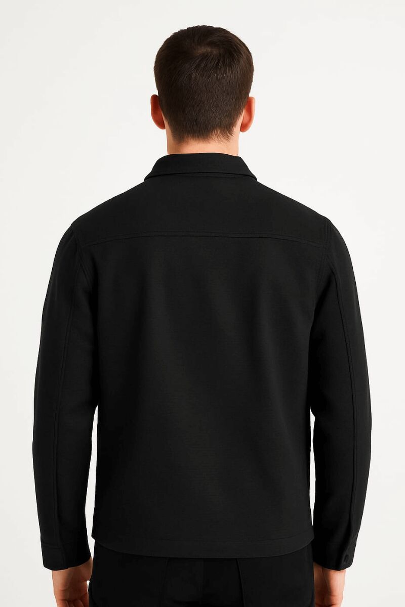 Erkek Gömlek Yaka Mont Fermuarlı Yandan Cepli Rahat Kesim Modern Şık Günlük Mont SİYAH