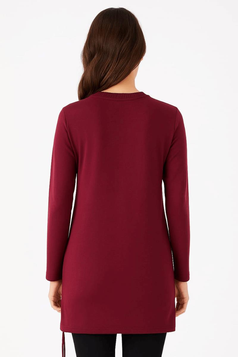 Uzun Kollu Asimetrik Tunik Boncuk ve İp Detaylı