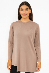 Uzun Kollu Asimetrik Tunik Boncuk ve İp Detaylı