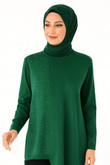 Uzun Kollu Asimetrik Tunik Boncuk ve İp Detaylı