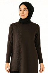 Uzun Kollu Asimetrik Tunik Boncuk ve İp Detaylı