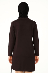 Uzun Kollu Asimetrik Tunik Boncuk ve İp Detaylı