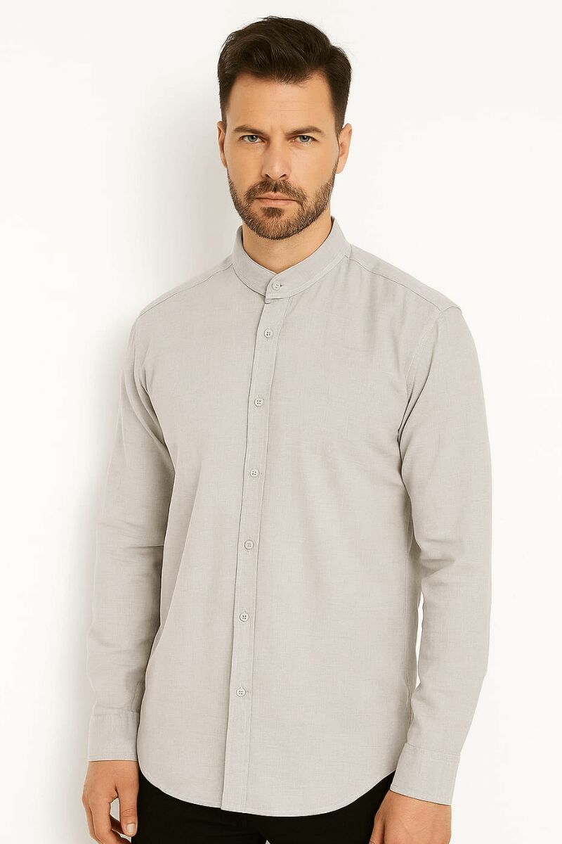 Uzun Kollu Kılasik Yaka Düğmeli Pamuk Regulear Kesim Rahat Erkek Düz Gömlek 96133 TAŞ