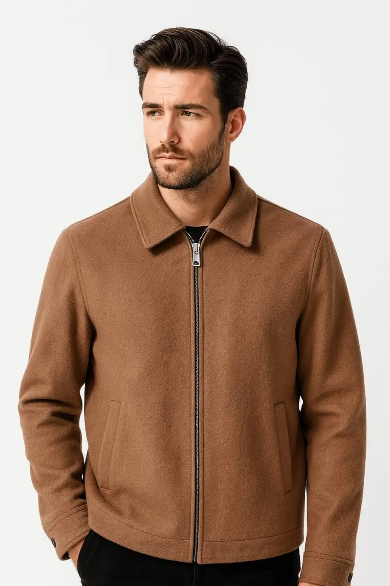 Uzun Kollu Fermuarlı Gömlek  Yakalı Sıcak Ve Rahat Erkek Kaşe Mont 983