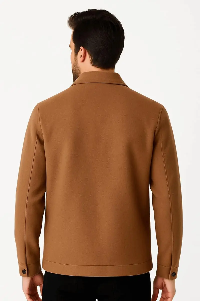 Uzun Kollu Fermuarlı Gömlek  Yakalı Sıcak Ve Rahat Erkek Kaşe Mont 983
