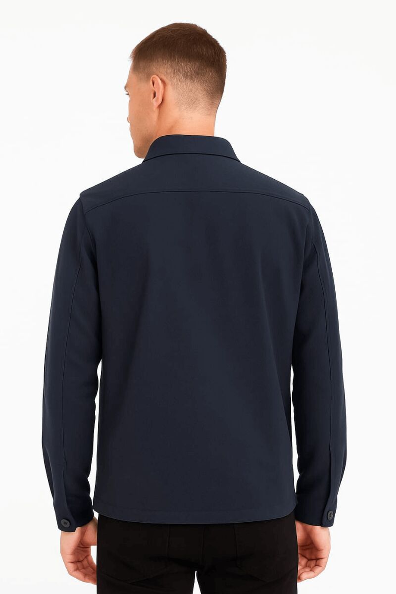 Erkek Gömlek Yaka Mont Fermuarlı Yandan Cepli Rahat Kesim Modern Şık Günlük Mont LACİVERT