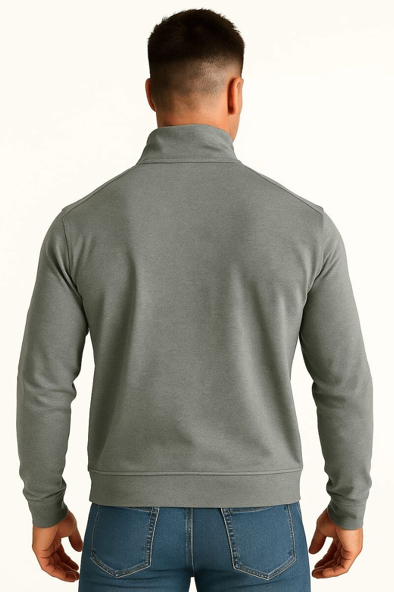 Dik Yaka Erkek Sweatshirt Selanik Örgü Pamuk Karışımlı Fermuarlı Regular Fit Rahat Şık Günlük Sweat FÜME
