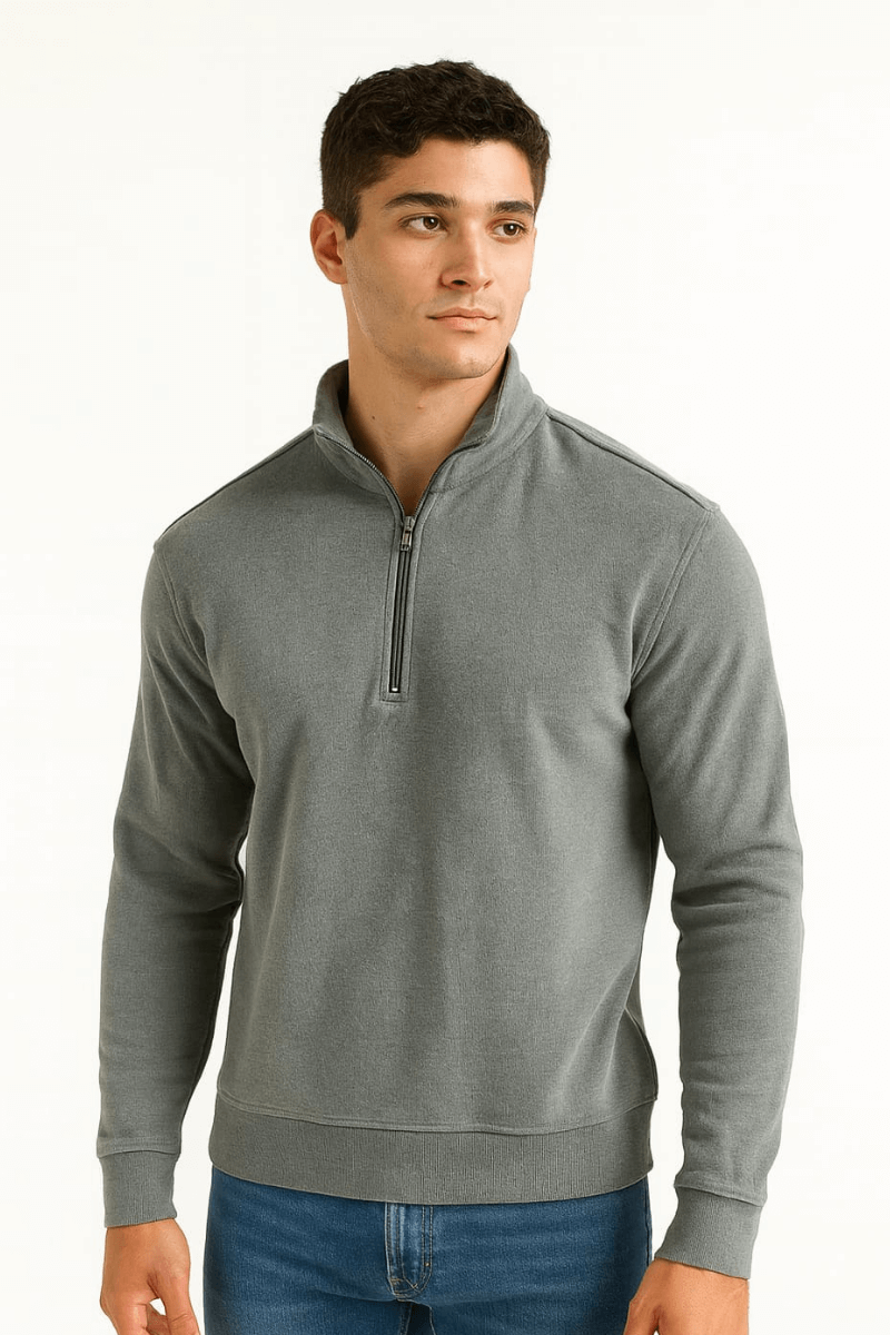 Selanik Örgü Pamuk Karışımlı Fermuarlı Regular Kesim Erkek Dik Yaka Sweatshirt FÜME FÜME - M