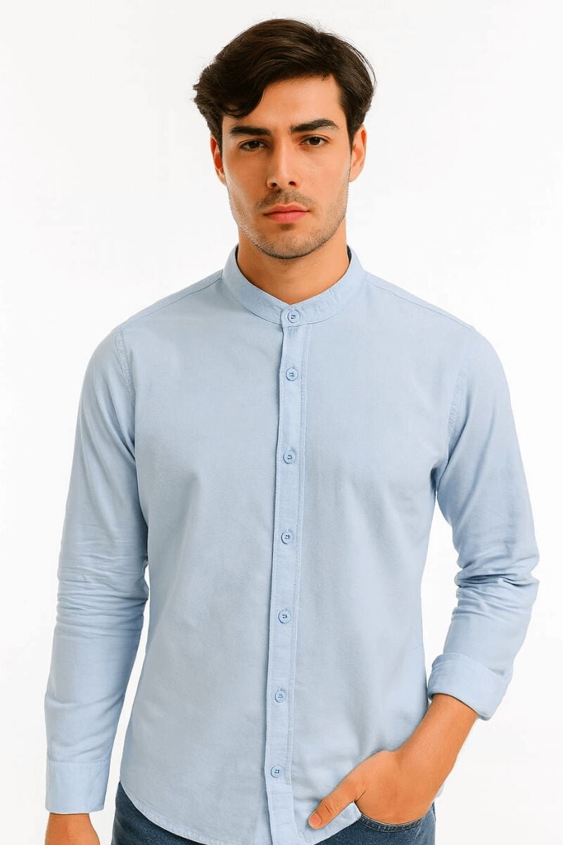 Hakim Yaka Erkek Gömlek – Yumuşak Pamuk Kumaş, Uzun Kollu, Günlük ve Ofis Kullanımı İçin Şık ve Rahat Tasarım 96136 MAVİ