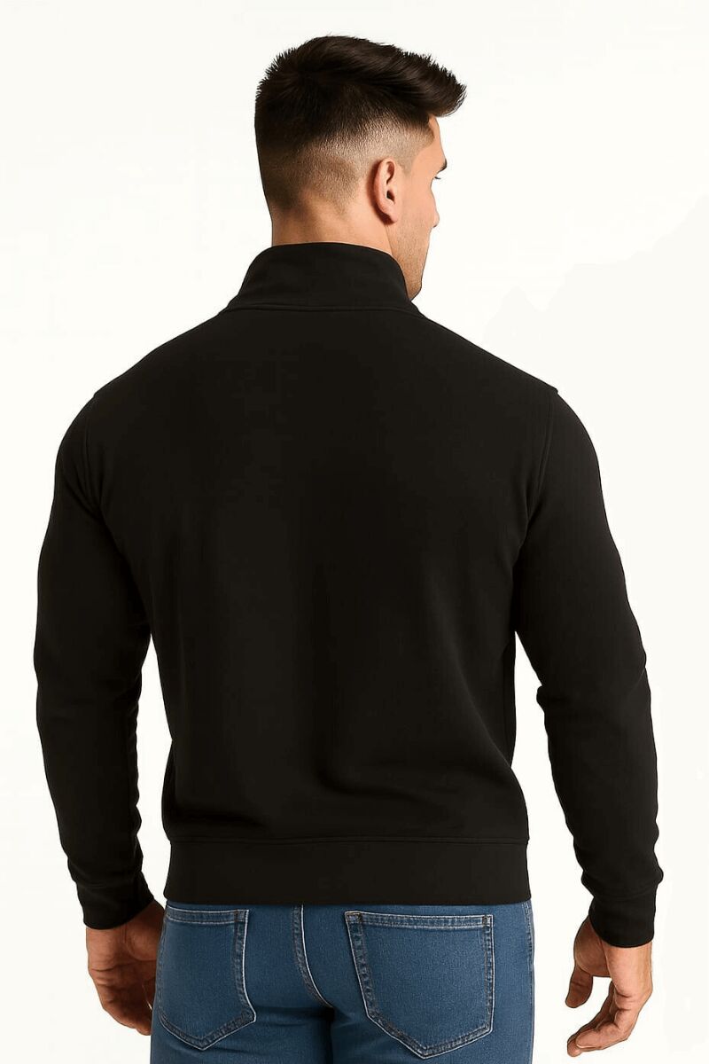 Dik Yaka Erkek Sweatshirt Selanik Örgü Pamuk Karışımlı Fermuarlı Regular Fit Rahat Şık Günlük Sweat SİYAH